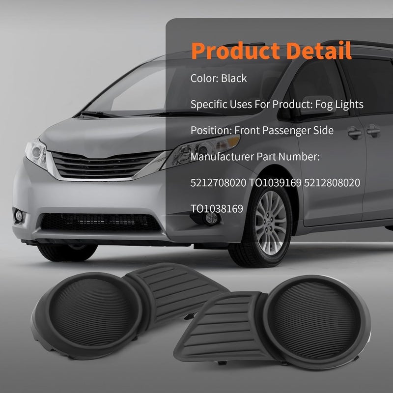 Aspaton 2Pcs Driver and Passenger Side Fog Light Covers Compatible with 2011-2017 Sienna 5212708020 5212808020 TO1039169 TO1038169 - Image 2